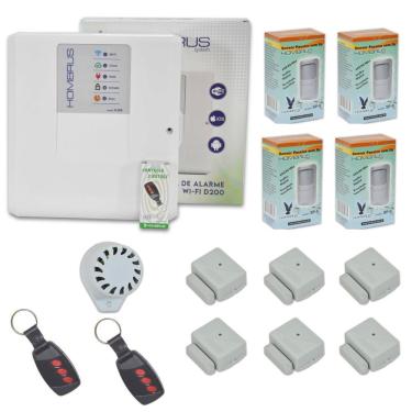 Imagem de Kit Alarme Central Wi-Fi D200 10 Sensores sem Fio Bivolt 4 Setores com Fio e 22 sem Fio Hombrus