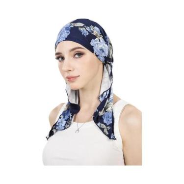 Imagem de Hijab Turbante Feminino Muçulmano Com Estampa, Elástico, Cauda Longa, 