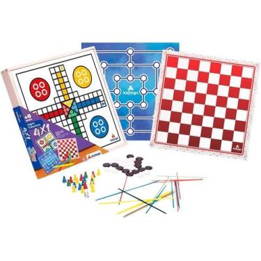 Imagem de Jogos Clássicos 4X1 Dama Ludo Trilha Pega Varetas Xalingo