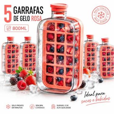 Imagem de Kit 5 Garrafas 800ml Rosas Gelo Cubos Frutas Sucos Bebidas Água BPA Fr