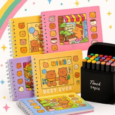 Imagem de Kit 5 Livros Colorir Bobbie Goods + 24 Canetas Ponta Dupla Brush - M&C
