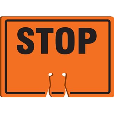Imagem de Accuform FBC761 Placa de aviso superior de cone de tráfego de plástico, stop", 25,4 cm de comprimento x 35,56 cm de largura x 0,2 cm de espessura, preto em laranja