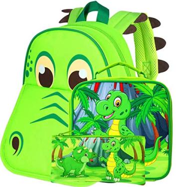 Imagem de Mochila infantil para meninos, mochila infantil dinossauro infantil e lancheira, mochila animal bonito dos desenhos animados de 12"