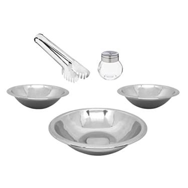 Imagem de Conjunto para Salada Aço Inox 5 Peças Bowl, Saleiro e Pegador - Mundial Import