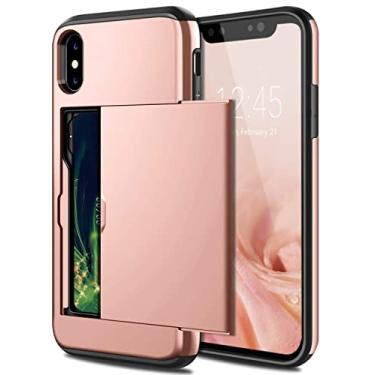 Imagem de Capa de telefone com suporte para cartão flip fashion para iphone x xs max xr 7 8 plus 6 6 s para samsung s9 s8 plus s7 s6 nota 9, ouro rosa, para galaxy s8