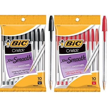 Imagem de BIC Conjunto de canetas esféricas lisas Cristal Xtra: O conjunto inclui 10 pretos e 10 vermelhos