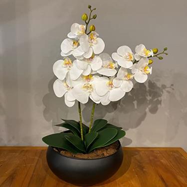 Imagem de 2 Orquídeas Branca Artificial Arranjo Centro de Mesa Vaso Grande