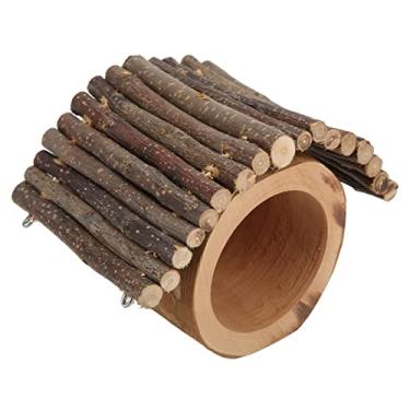 Imagem de Buraco de árvore de hamster de madeira com teto, túnel de esconderijo de animais de estimação de Applewood Furão para abrigo de caranguejo escadaria de descanso para animais pequenos animais de estimação