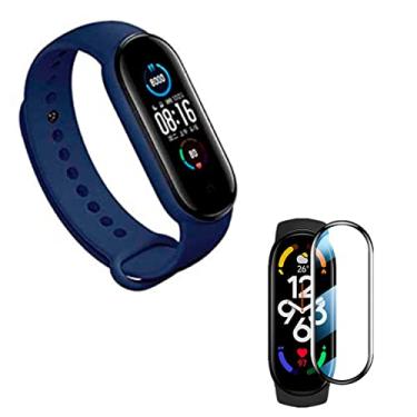 Imagem de Kit Pulseira Extra Silicone Sport Compatível com Mi Band 7 + Película 5D Nano (Azul)