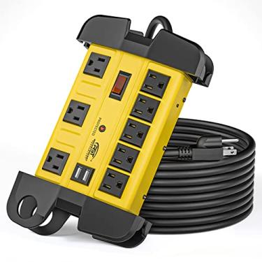 Imagem de Protetor de sobretensão de tira de energia resistente com USB, faixa de energia de metal CRST com 2 USB 15 Amps, cabo de 15 pés de comprimento 1350 Joules para casa, cozinha, escritório, escola, ETL listado