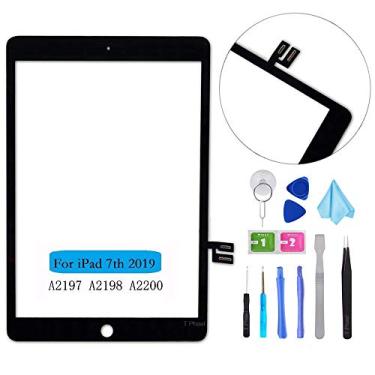 Imagem de Kit de reparo de digitalizador de tela sensível ao toque T Phael para iPad 10,2" 2019 iPad 7 7ª geração A2197 A2198 A2200 substituição de vidro frontal + ferramentas, Black(without button)