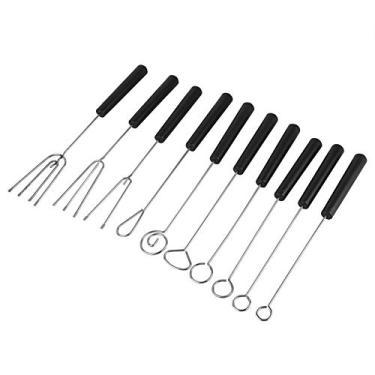 Imagem de 10 pe?as conjunto de garfo para mergulho de chocolate, suprimentos de panifica??o garfos de fondue de a?o inoxid¨¢vel, conjunto de ferramentas de decora??o fa?a voc¨º mesmo, garfos de mergulho de d