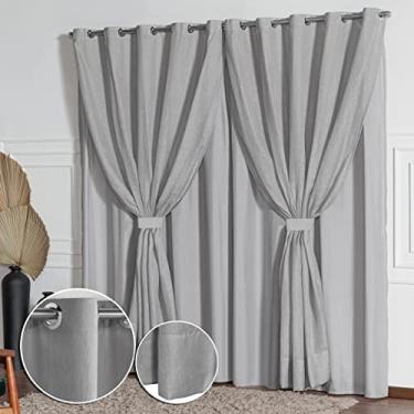 Imagem de Cortina Linho Flame Voil de Gaze 2,80m x 2,50m com Forro e Abraçadeira - Cinza