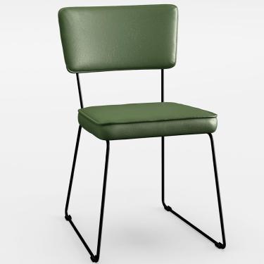 Imagem de Cadeira Decorativa Estofada Para Sala De Jantar Base Aço Allana L02 Facto Verde Musgo - Lyam Decor