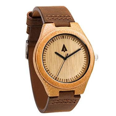 Imagem de Treehut Relógio de pulso masculino de madeira com pulseira de couro genuíno de quartzo analógico estilo elegante, Marrom natural 8, Relógio de quartzo