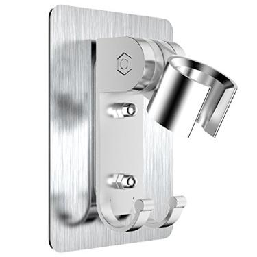 Imagem de CACASO Suporte de Chuveiro Ajustável com Adesivo Forte, Suporte de Parede para Chuveiro e Bidê, 2 Ganchos para Pendurar, Resistente e À Prova d'Água, Prata