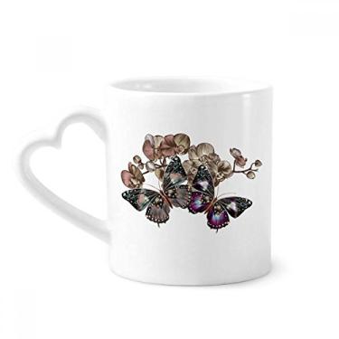 Imagem de Caneca de flores e borboleta café cerâmica copo de coração de vidro