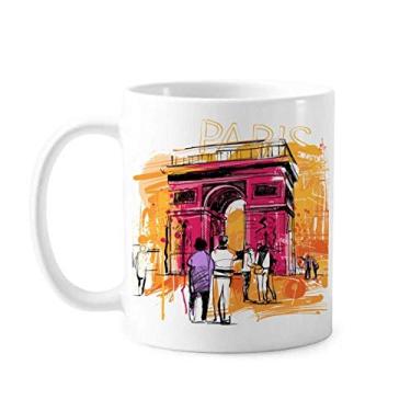 Imagem de Arco Triumphal Paris França Caneca de Desenho à Mão Cerâmica Copo de Porcelana Café Utensílios de Mesa