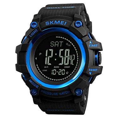 Imagem de Relógio digital masculino à prova d'água rastreador de atividades com pedômetro, esportes ao ar livre, relógio de sobrevivência com altímetro, barômetro, bússola, relógio militar masculino despertador LED, Azul 58, Digital