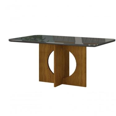 Imagem de Mesa Para 06 Cadeiras Vidro/mdf 160cm Freijó/chumbo