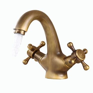 Imagem de LIDON Torneira de banheiro Torneira de alça dupla Banheiro Alças de torneira antiga Latão um furo Torneira de pia Torneira de pia Latão antigo Torneira de cozinha antiga, Antique C (Cor: Antique B)