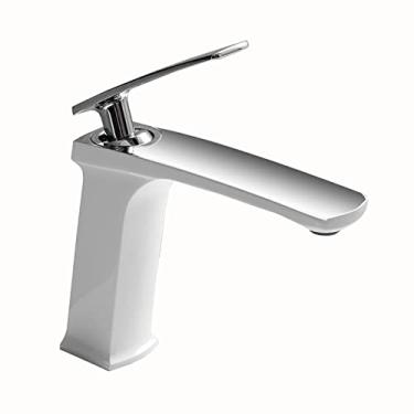 Imagem de LIDON Torneira da pia do banheiro Torneira da pia do banheiro Torneiras de latão de furo único Torneira da bacia Torneira do lavatório Preto Torneira do banheiro de furo único, cromado (cor: branco)