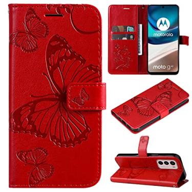 Imagem de Capas de telefone borboleta em relevo compatíveis com Motorola Moto G42 G 42 Capa de couro de luxo slots para cartão de visita clipe de carteira capa de telefone à prova de choque (vermelho, Motorola Moto G42)