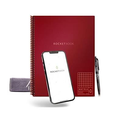 Imagem de Rocketbook Caderno Matrix Graph – Caderno ecológico reutilizável com 1 caneta Pilot Frixion e 1 pano de microfibra incluído – Marrom, tamanho carta (21,5 x 28 cm) (MTX-L-K-CME)