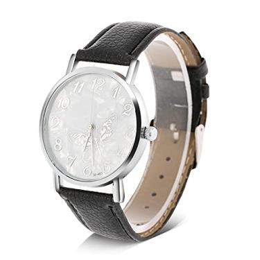 Imagem de Relógios baratos para mulheres moda pulseira de couro PU relógio de quartzo feminino analógico relógios de pulso branco, Preto