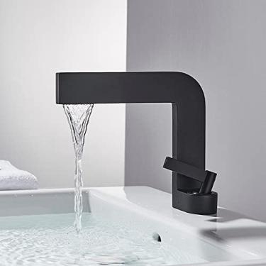 Imagem de Torneiras para lavatório Torneiras para lavatório para lavatório Torneiras misturadoras para banheiro Torneiras de latão quadrada Torneira para lavatório para água quente e fria, tamanho úni