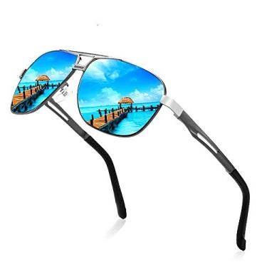 Imagem de Oculos de Sol Masculino AORON Óculos de Sol Anti-Reflexivo Moldura de Alumínio uv400 Lentes Polarizados