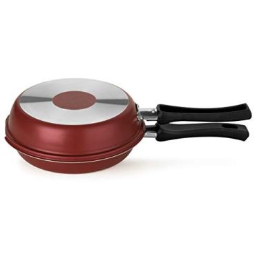 Imagem de Multiflon, Frigideira Dupla, Aluminio Antiaderente, Vermelho, Linha Versátil, 18 Cm Resistente Durável e Saudável