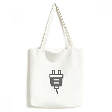 Imagem de Bolsa de lona preta com padrão de tomada de cabo de carregamento bolsa de compras casual