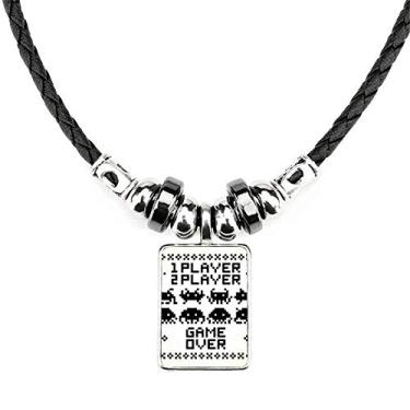 Imagem de DIYthinker Colar Players Game Over Little Monster Pixel joia com pingente de corda de couro Torque