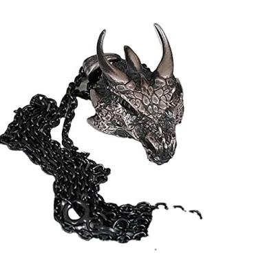 Imagem de Colar masculino com pingente de cabeça dominadora de estanho puro, hip-hop personalizado vintage moderno suéter corrente