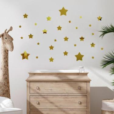 Imagem de Espelho Decorativo Estrelas Dourado - Inove Papéis De Parede