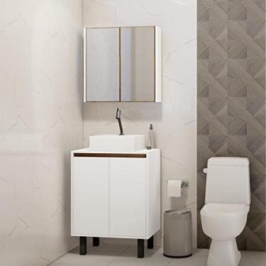 Imagem de Gabinete para Banheiro com Espelheira Litto Estilare Branco/amadeirado