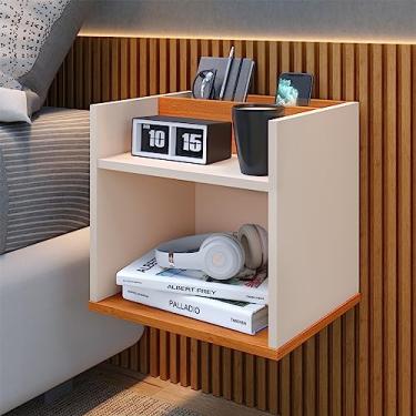 Imagem de Mesa de Cabeceira Suspensa com Porta Objetos Celular e Nicho (Off White/Cinamomo)