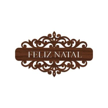 Imagem de Placa Feliz Natal Com Arabesco 30cmx17cm - Cria Arte Laser Madeira Escuro