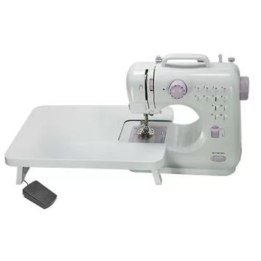 Imagem de Mini Máquina Costura 12 Pontos Portátil Bivolt Com Mesa Extensora Lanmax