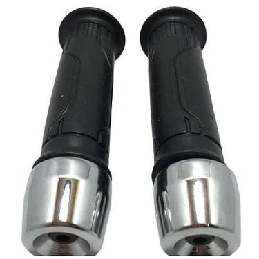 Imagem de Kit Peso De Guidão - manoplas riscadinha - com Bucha Fan titan cg 125- 150 - 160 - PCX-twister -cb250 - fazer - factor - fazer 150 Universal Cromado