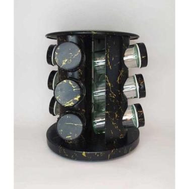 Imagem de Porta Condimentos Inox Giratório Preto 12 Frascos Vidro Amigold