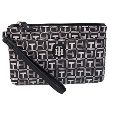 Imagem de Tommy Hilfiger Bolsa clutch feminina com logotipo impresso médio, Preto/branco., Medium