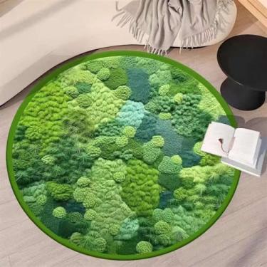 Imagem de Lifup Tapete de área de musgo verde, tapete redondo macio felpudo, antiderrapante, lavável, macio, 3D, área de musgo, tapete boho para sala de estar, quarto, decoração de casa, verde, 11,5 x 1,5 m