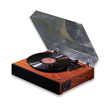 Imagem de Gramofone de vinil clássico vintage 3 velocidades toca-discos de vinil portátil de madeira Bluetooth com alto-falantes estéreo integrados para entretenimento AUX em RCA Out, marrom, 43 * 35 * 16 cm