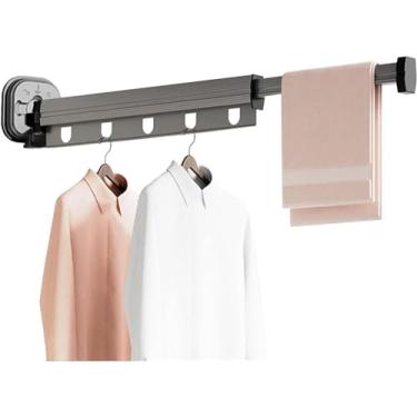 Imagem de Cabide para roupas com economia de espaço, cabide montado na parede, organizador de cabide para secagem de roupas por sucção, cabide para roupas de alumínio para banheiro, quarto/527 (Color : 1, Siz