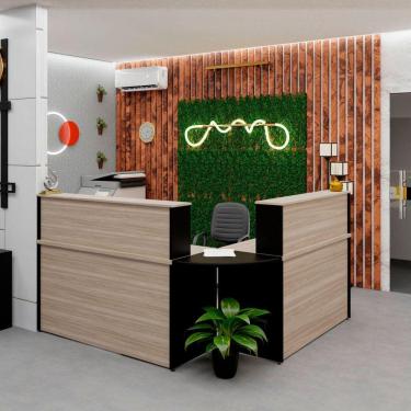 Imagem de Balcão Atendimento de Canto em L Recepção Consultório 140x60cm Carvalho