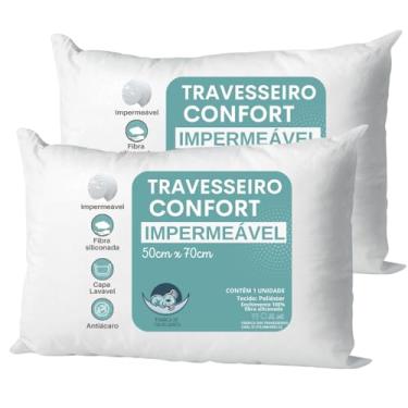 Imagem de Travesseiro Kit 2 unidades Antialérgico Impermeável 50x70 Super Macio