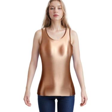 Imagem de XCKNY Camisa de cetim brilhante com fundo de óleo brilhante camisa regata lisa de seda colete de lazer versátil, Café, ouro, P