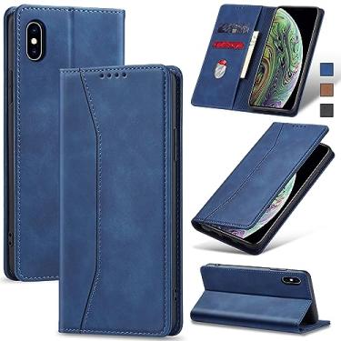 Imagem de Jasonyu Flip Carteira Capa para iPhone X/XS,Capinha Folio Magnética de Couro com Suporte para Cartão,Suporte para Chute - Protetora Durável de TPU à Prova de Choque para Telefone,Azul